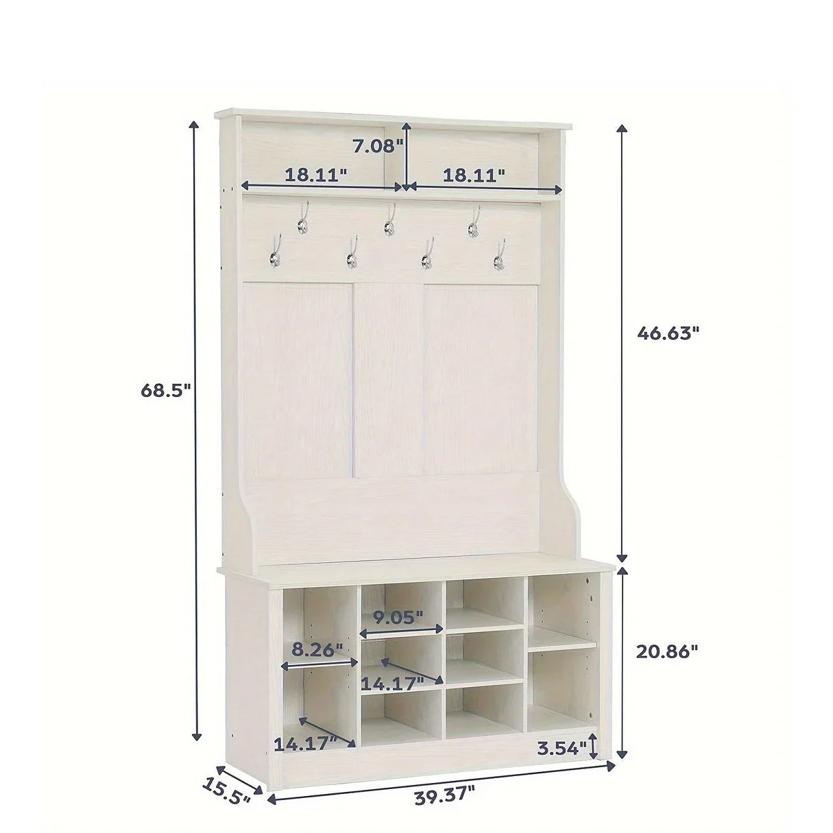 4-in-1 White Entryway Hall Tree with Bench & Storage - House of Avana