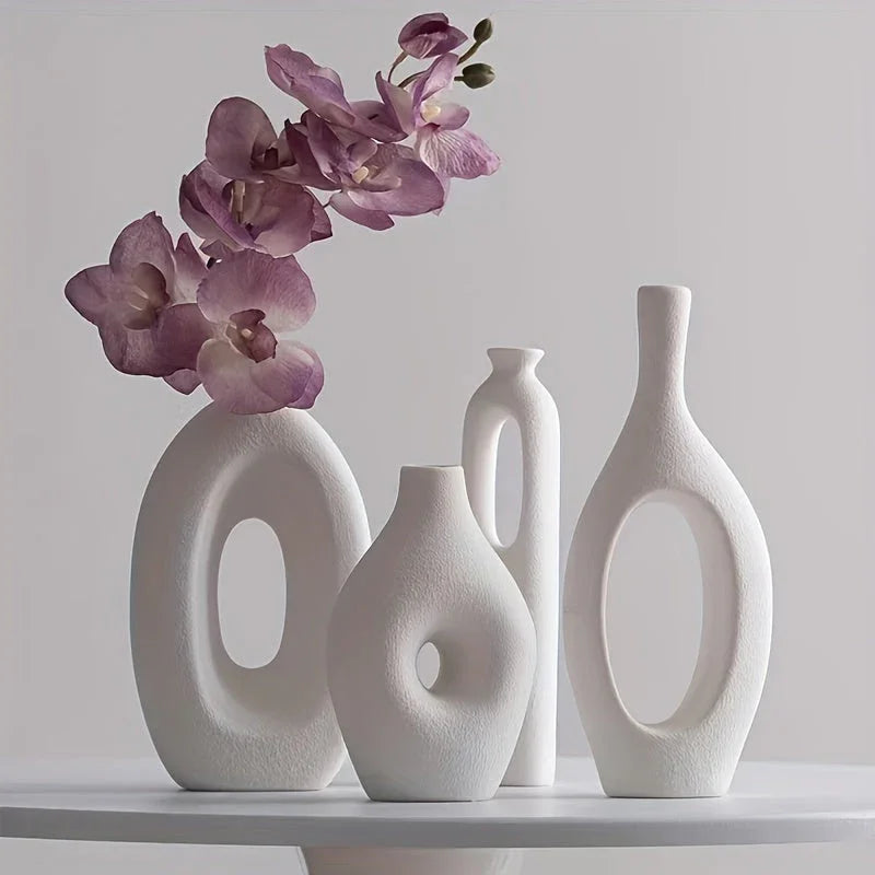 4 pcs White Ceramic Vases for Wedding & Home Decor - House Of Avana