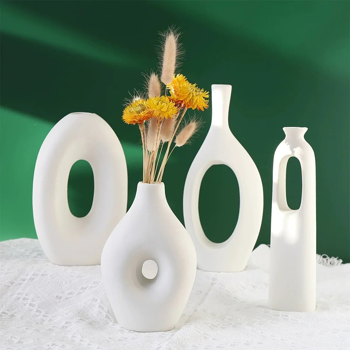 4 pcs White Ceramic Vases for Wedding & Home Decor - House Of Avana