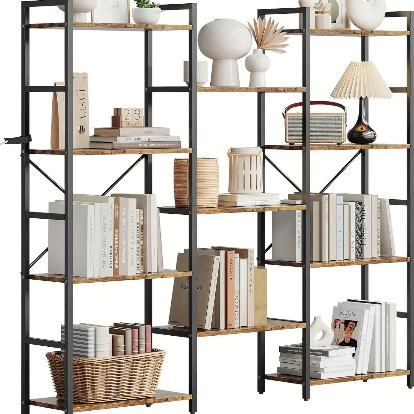 4-tier Industrial Bookshelf with Display Shelves - Freestanding Metal Frame, Modern Wide Bookcase for... - House Of Avana