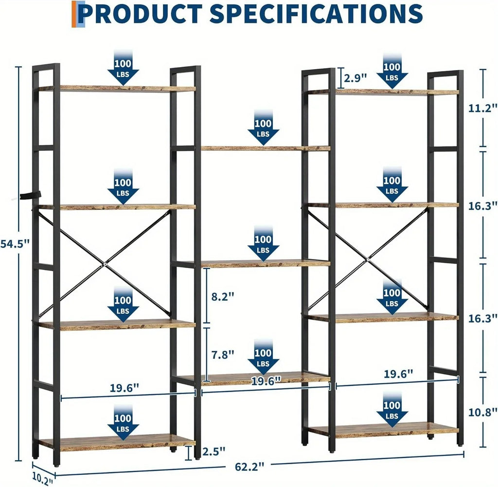 4-tier Industrial Bookshelf with Display Shelves - Freestanding Metal Frame, Modern Wide Bookcase for... - House Of Avana