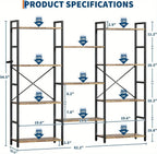 4-tier Industrial Bookshelf with Display Shelves - Freestanding Metal Frame, Modern Wide Bookcase for... - House Of Avana