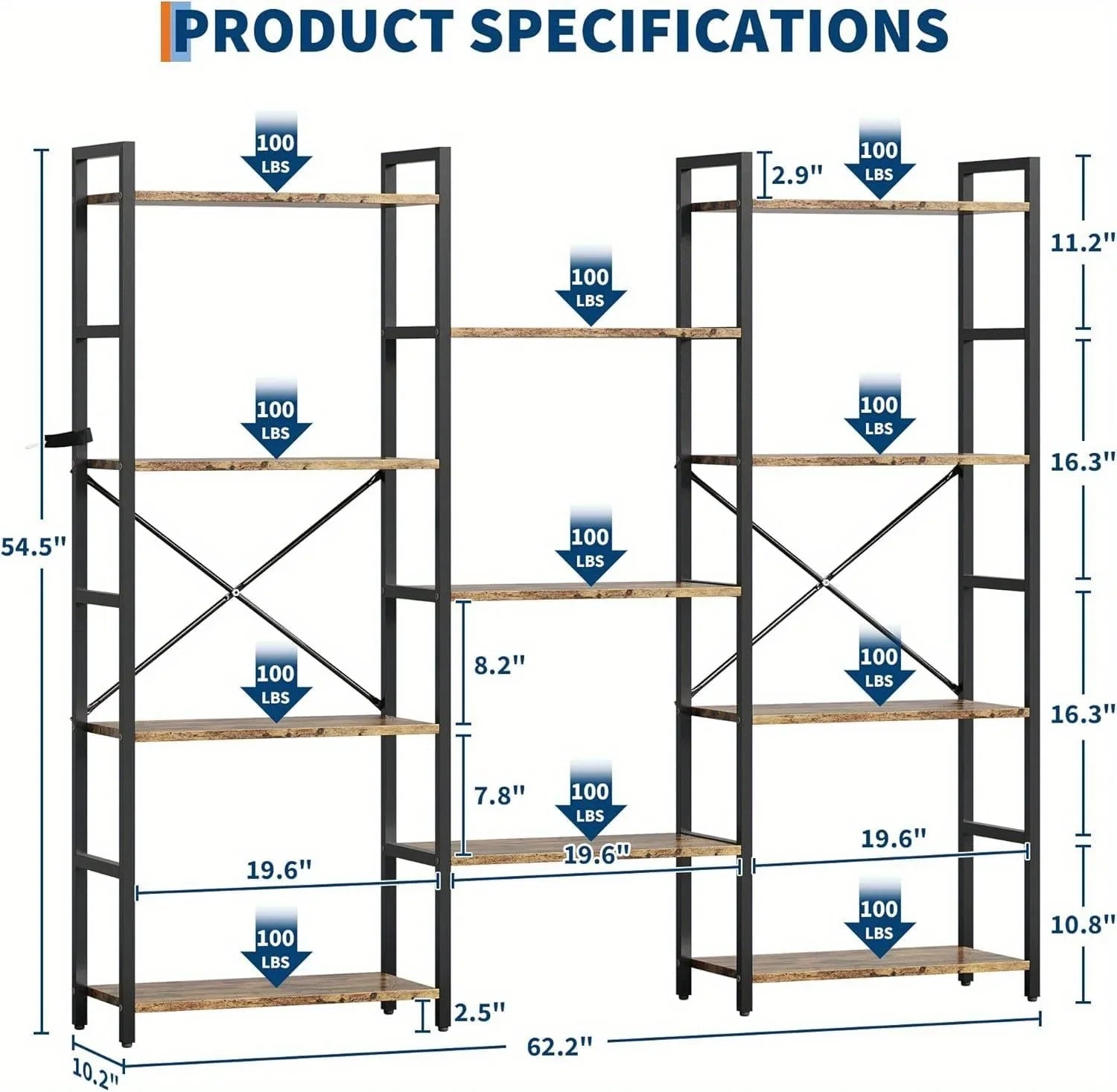 4-tier Industrial Bookshelf with Display Shelves - Freestanding Metal Frame, Modern Wide Bookcase for... - House Of Avana