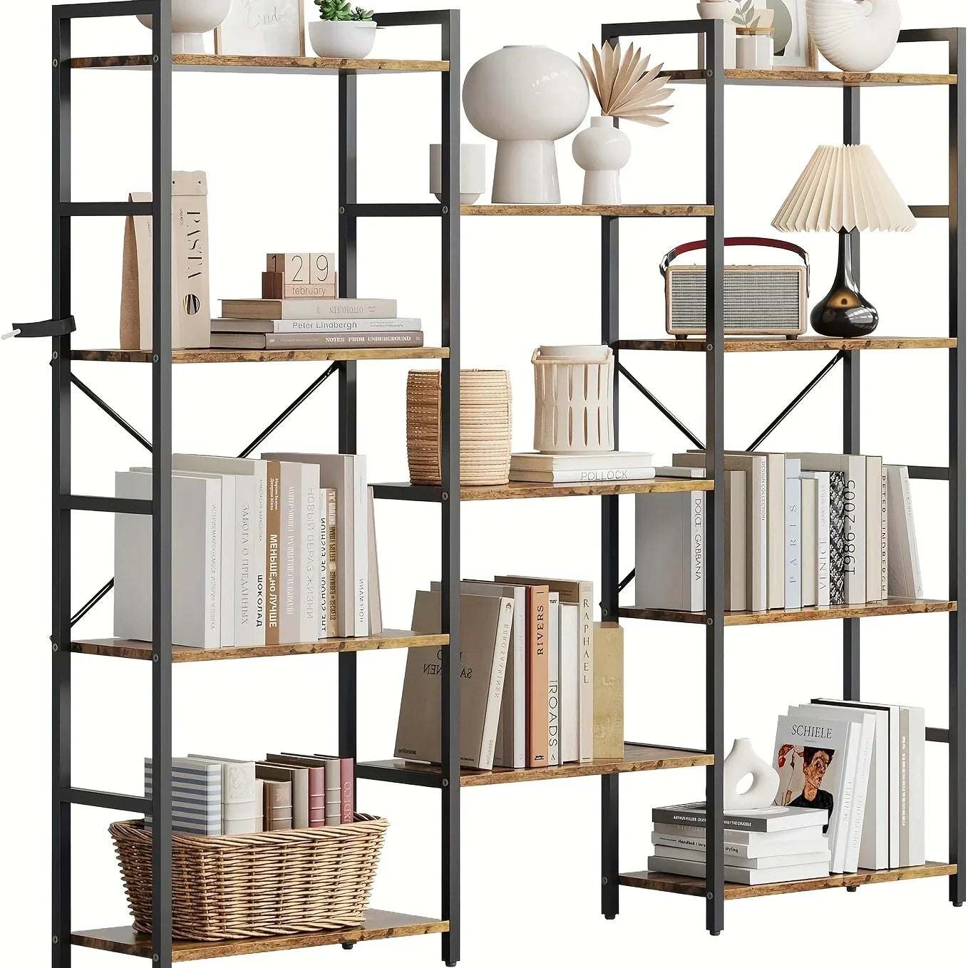 4-tier Industrial Bookshelf with Display Shelves - Freestanding Metal Frame, Modern Wide Bookcase for... - House Of Avana
