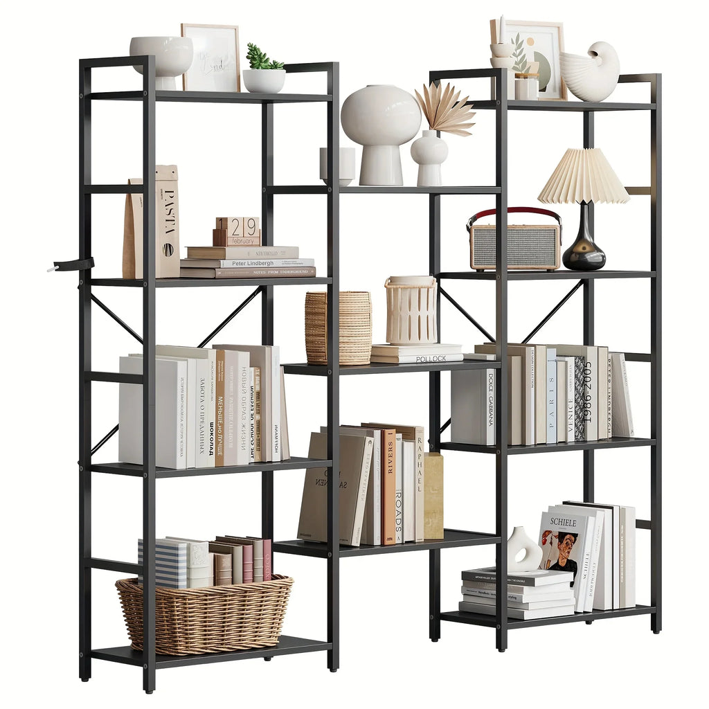 4-tier Industrial Bookshelf with Display Shelves - Freestanding Metal Frame, Modern Wide Bookcase for... - House Of Avana