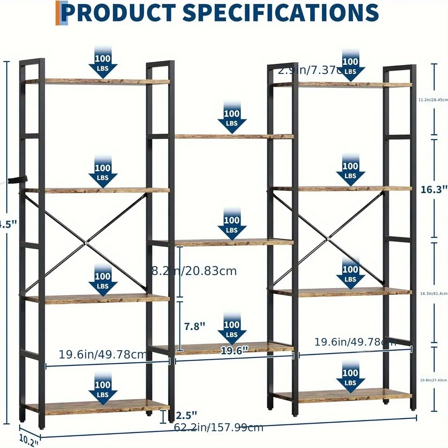 4-tier Industrial Bookshelf with Display Shelves - Freestanding Metal Frame, Modern Wide Bookcase for... - House Of Avana