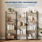 4-tier Industrial Bookshelf with Display Shelves - Freestanding Metal Frame, Modern Wide Bookcase for... - House Of Avana