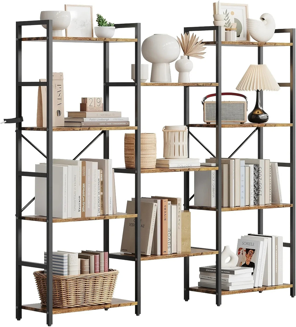 4-tier Industrial Bookshelf with Display Shelves - Freestanding Metal Frame, Modern Wide Bookcase for... - House Of Avana