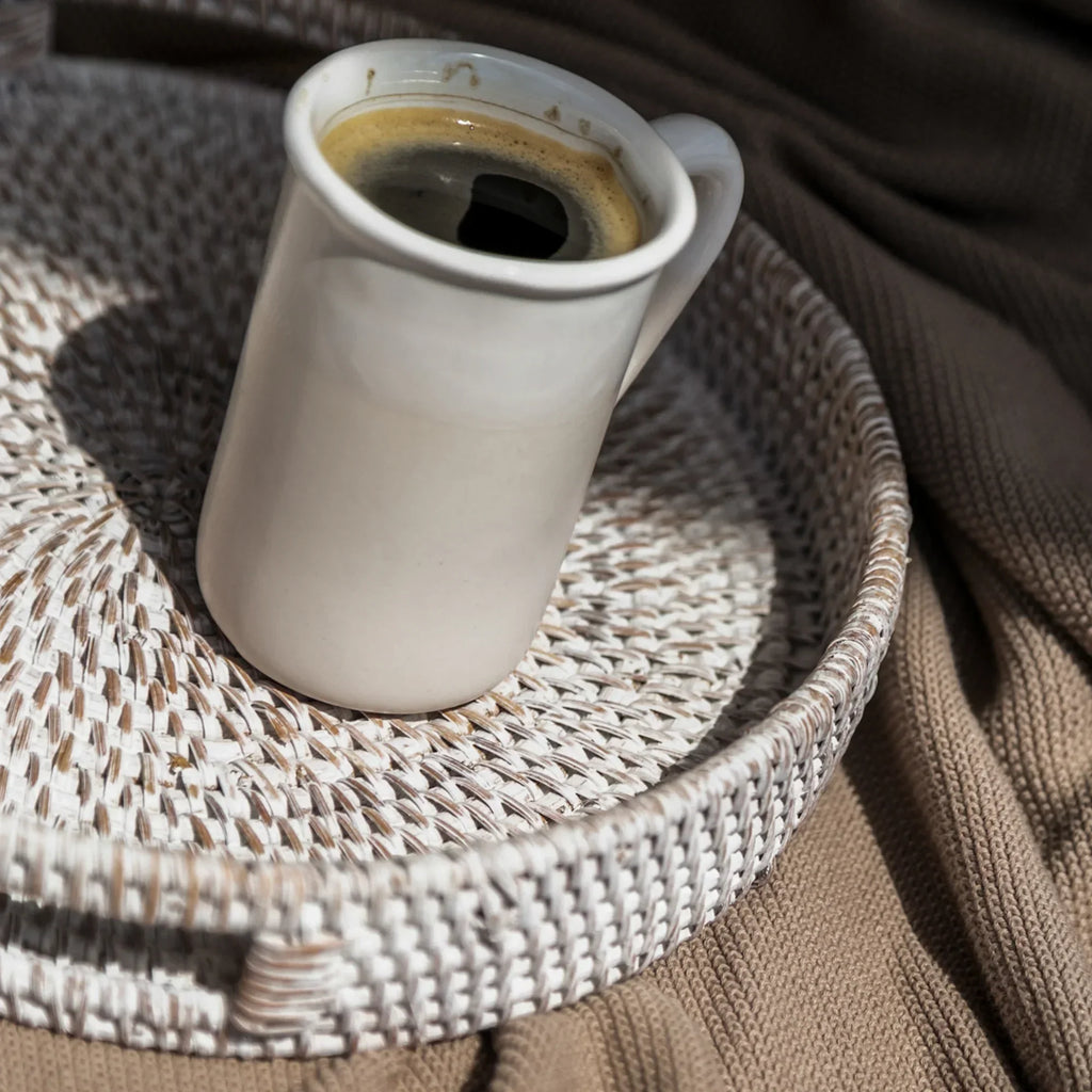404 - Round Rattan Tray, angled view - House Of Avana