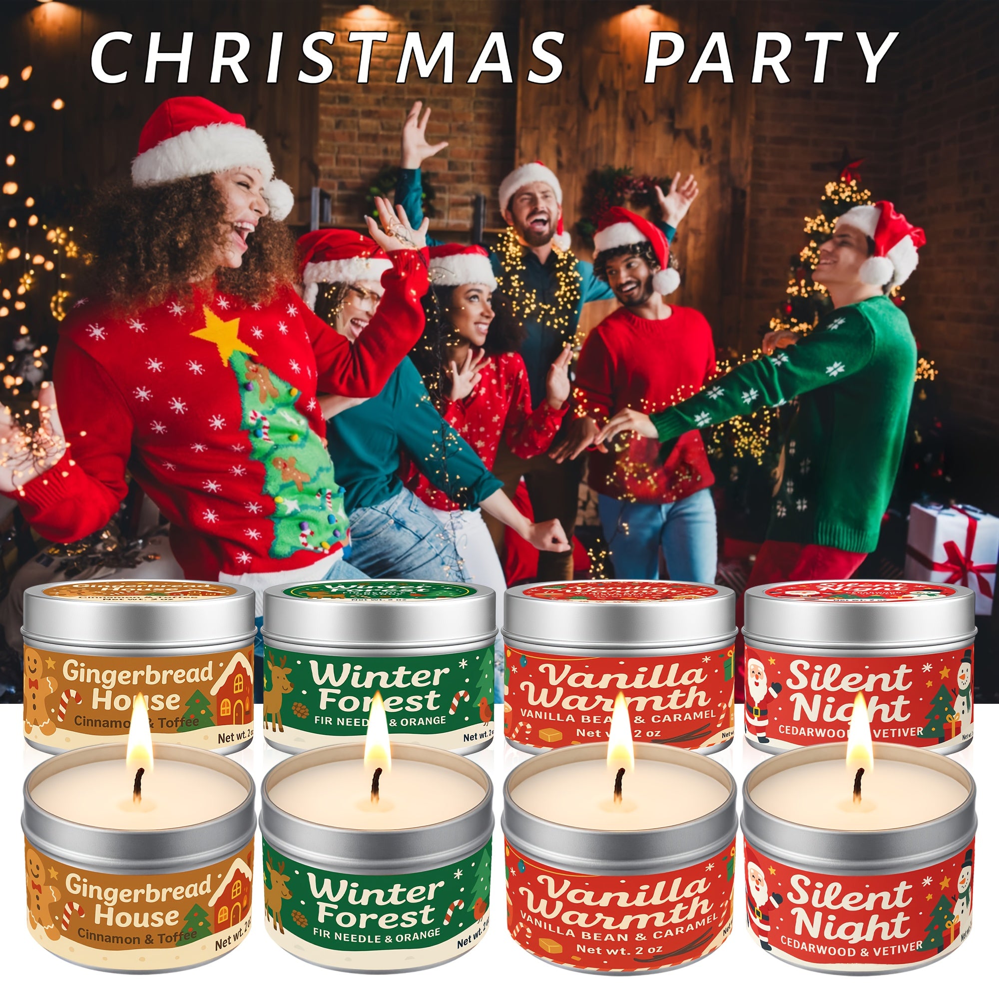 Holiday Scented Candle Gift Set – 4 Christmas Scents in Tin Jars (Vanilla, Gingerbread, Fir, Cedar) – Festive Candles for Home Décor, Winter Parties & Stocking Stuffers, Holiday Decor, Festive Ambiance, Cozy Winter Scent House Of Avana