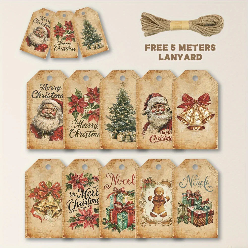 40pcs, Vintage Christmas Series Hang Tags, Exquisite Christmas Gift Tags, Santa Claus/Christmas Tree/Gingerbread Man, Hang Tags, Christmas Party Decorations, 10 Different Pattern Designs, Cute DIY Cards, Message Cards, Holida House Of Avana