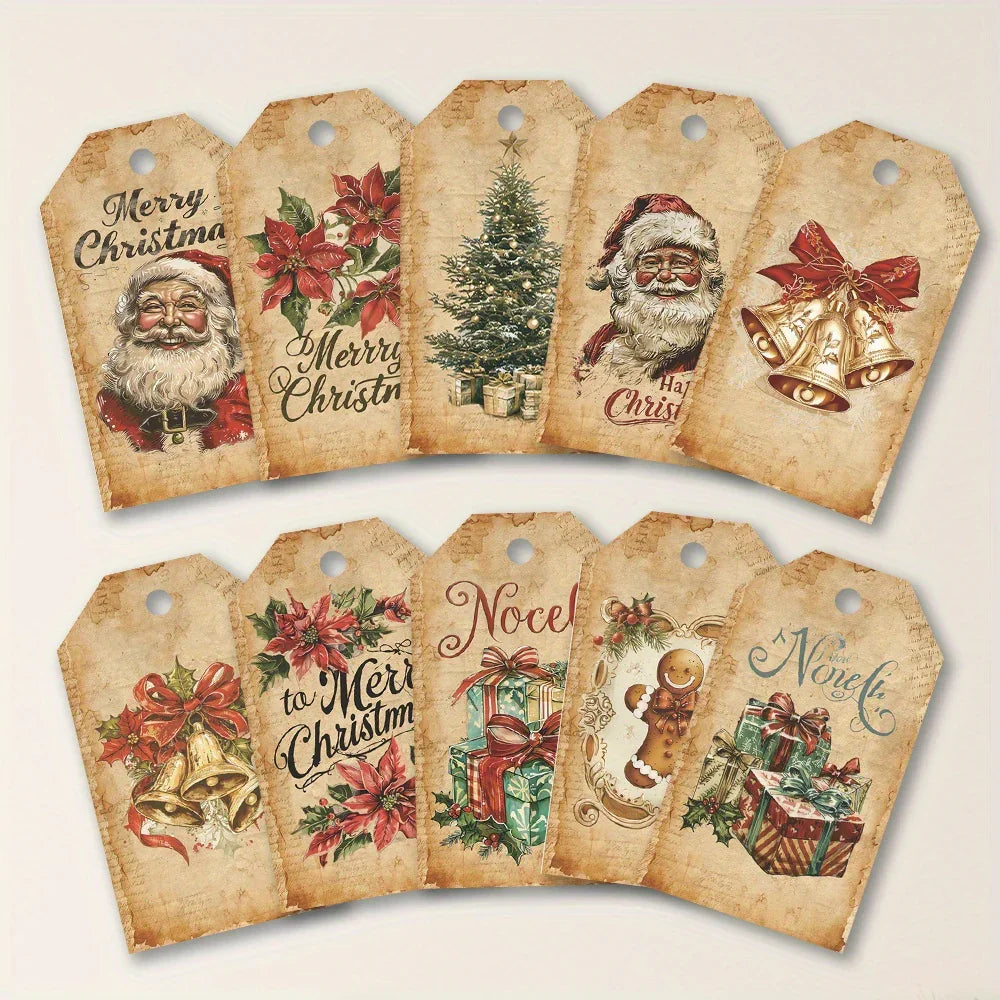 40pcs, Vintage Christmas Series Hang Tags, Exquisite Christmas Gift Tags, Santa Claus/Christmas Tree/Gingerbread Man, Hang Tags, Christmas Party Decorations, 10 Different Pattern Designs, Cute DIY Cards, Message Cards, Holida House Of Avana
