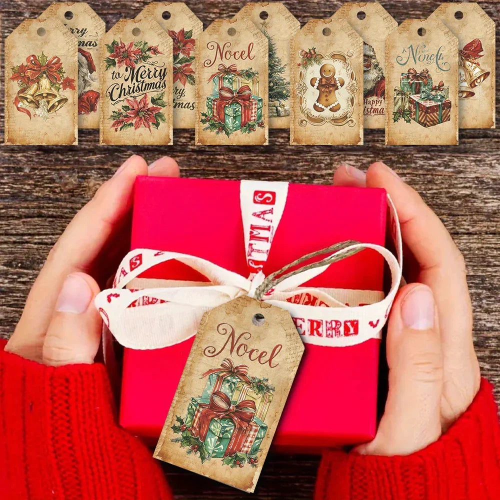 40pcs, Vintage Christmas Series Hang Tags, Exquisite Christmas Gift Tags, Santa Claus/Christmas Tree/Gingerbread Man, Hang Tags, Christmas Party Decorations, 10 Different Pattern Designs, Cute DIY Cards, Message Cards, Holida House Of Avana