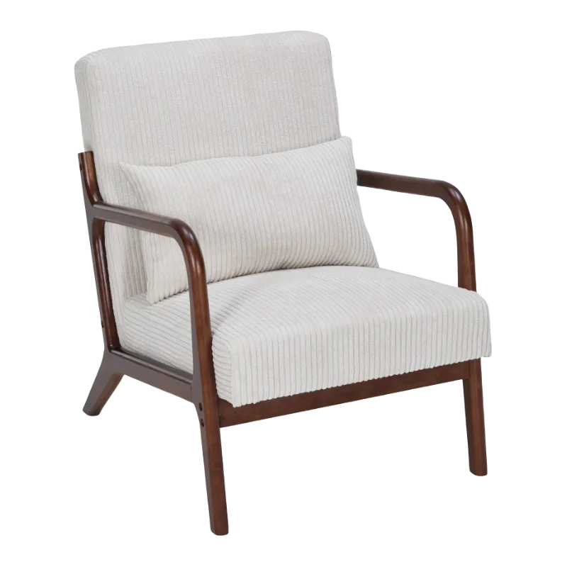 Mid-Century Modern Accent Chair, Arm Chair Living Room Chairs with Pillow Upholstered Reading Chair with Solid Wood Frame & Living Room Bedroom Balcony (beige) Streamdale Furniture