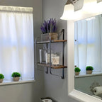 AESOME Classic Wood Floating Shelves with Dual Layers - Rustic Wall Mount Display Rack for Kitchen, Living Room, Cookbooks, Plants, Storage Organizer for Bedroom, Bathroom - Flower Theme, No Electricity Needed House Of Avana