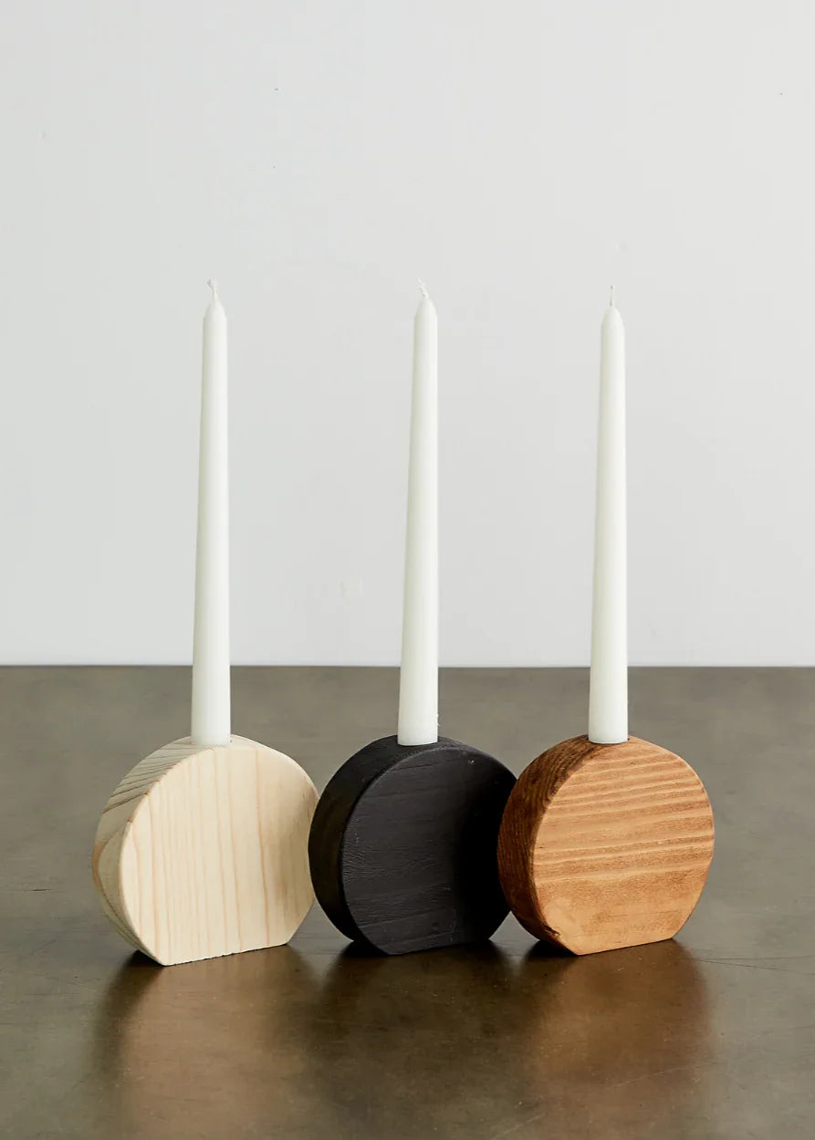 Circular Natural Wood Taper Candle Holder Kanju Interiors
