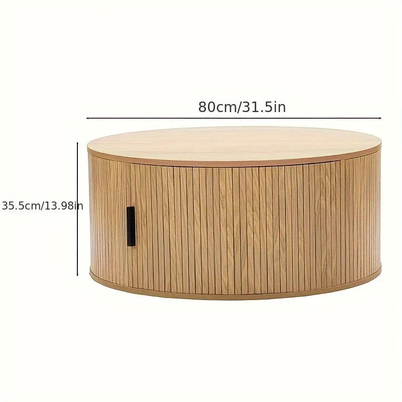 Mid-Century Modern 80.01cm Round Oak Wood Coffee Table with Storage, Natural Grain Design, Portable Center Table for Living Room, Engineered Wood Construction, Easy Assembly, Coffee Table for Living Room House Of Avana