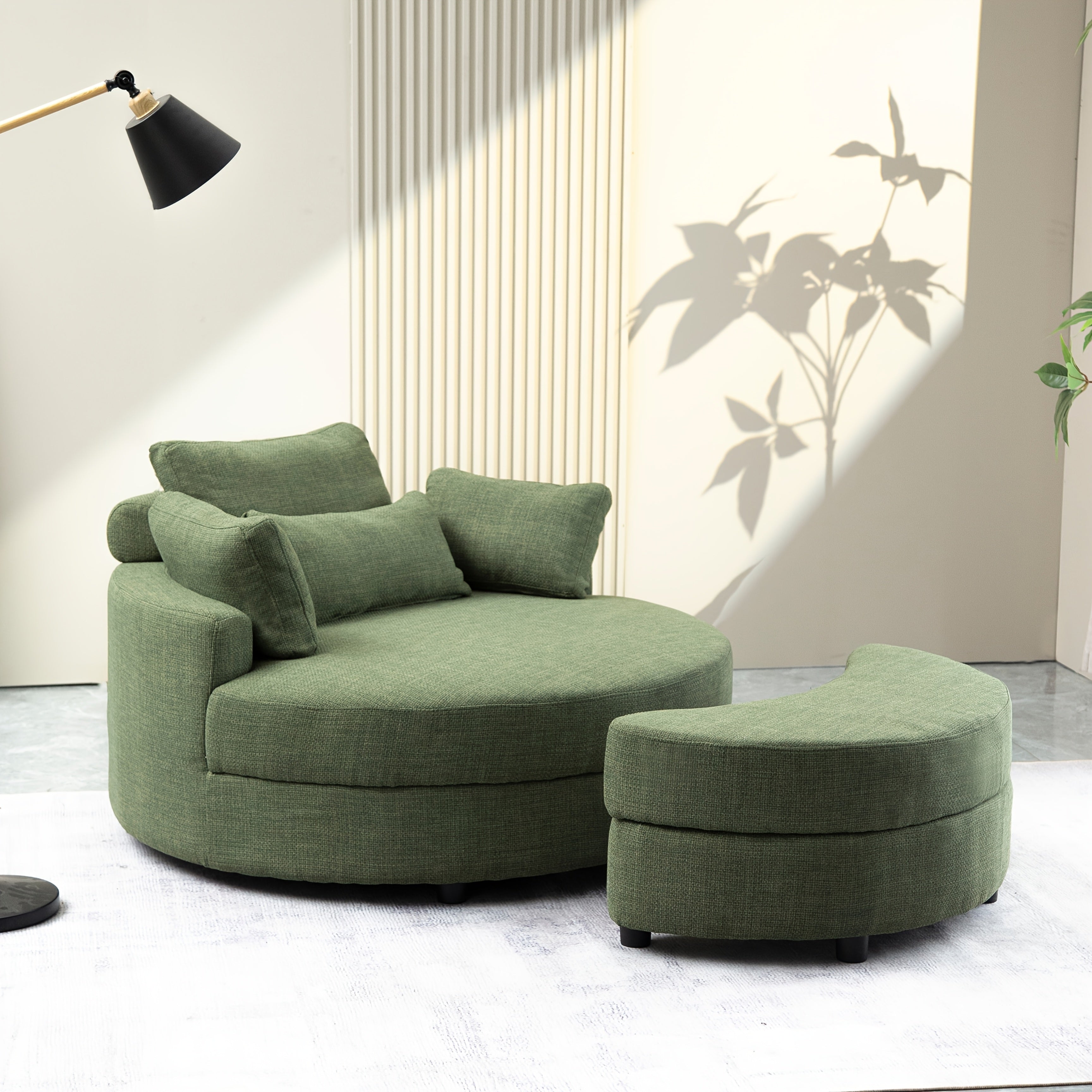 52 Inch Round Chair Linen with Moon Storage Ottoman, with 4 Pillows for Study Living Room Bedroom, Beige/dark Gray/light Gray/orange/green House Of Avana