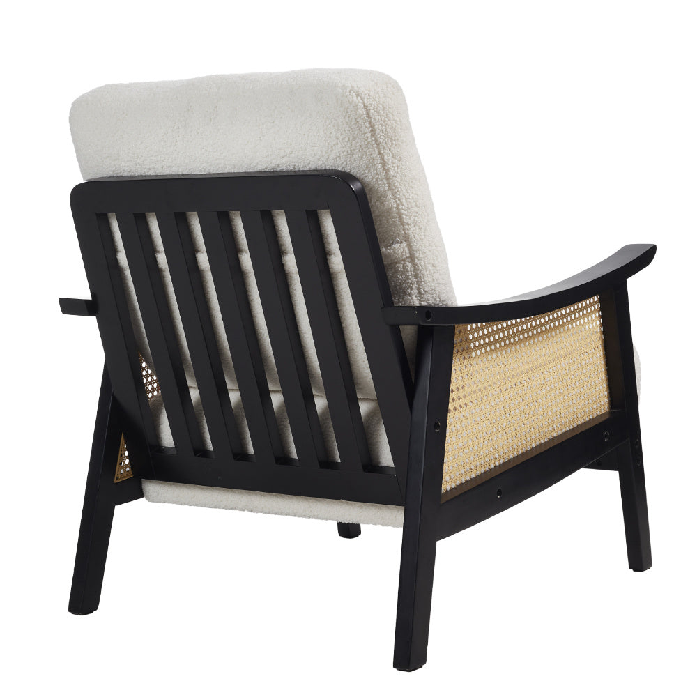 White Single Leisure Sofa, Rattan Decorative Armrest Upholstered Boucle Fabric Wingback Armchair with Padded Seat for Living Room Lounge Sofa Meeting Visitor Chair Cozy Chair for Bedroom Home Office House Of Avana