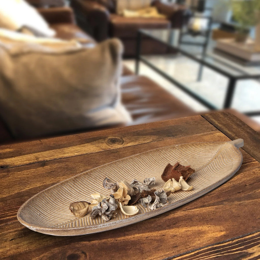 423 - Leaf Design Wood Tray - Elegant Jewelry Plate Tray with Intricate Leaf Design - Decorative Centerpiece for Home, Kitchen, and Events Porto Boutique