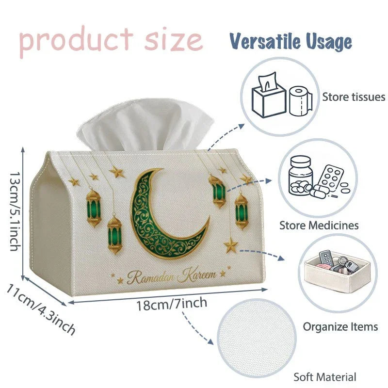 Tissue Box - Green Crescent Moon Polyester Small