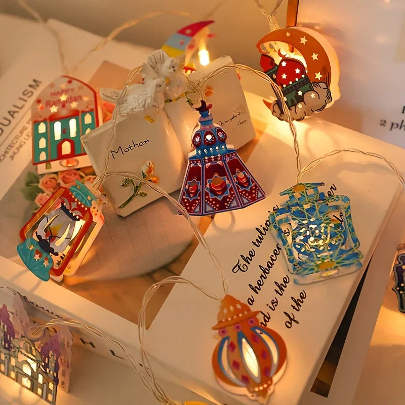 1 Multicolor LED  String Lights - 149.86 cm, 10 LEDs, Battery-free Operation, Arabian Palace Design with Colorful Glass Patterns, Suitable for  Decorations, Muslim Festivals, Home Ambiance, Islamic Celebrations, Commercial De