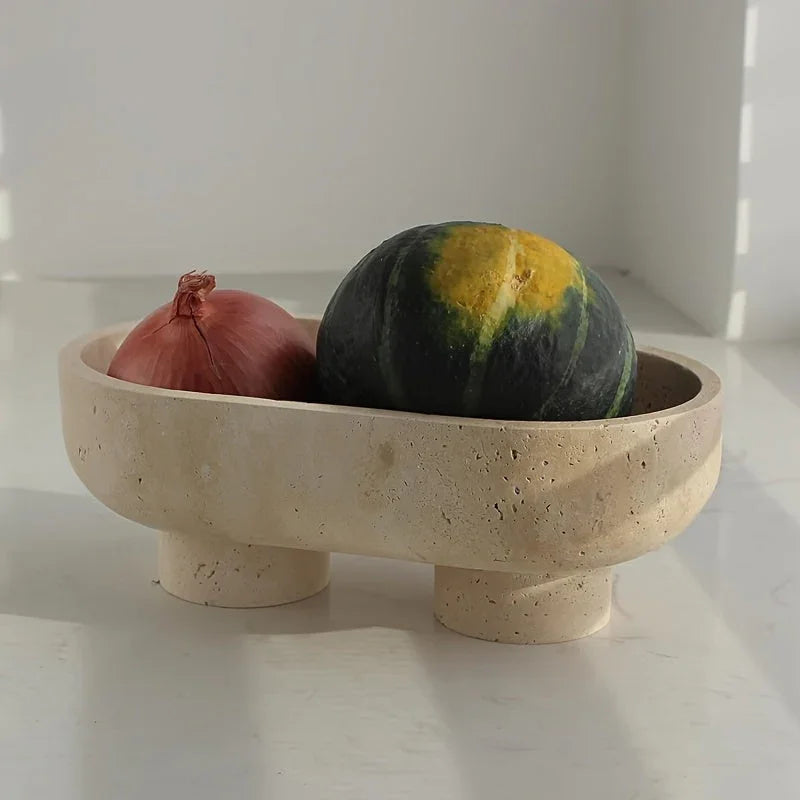 Elegant Bohemian Style Stone Serving Tray with Walnuts - Natural Stone Multi-Functional Fruit and Dessert Display for Living Room or Dining Area Decor, Dessert Presentation | Bohemian Style | Stone Construction, Trays for Ser House Of Avana