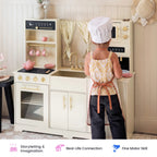 Tiny Land® Iconic Wooden Play Kitchen – Cream Pretend Cooking Set for Kids