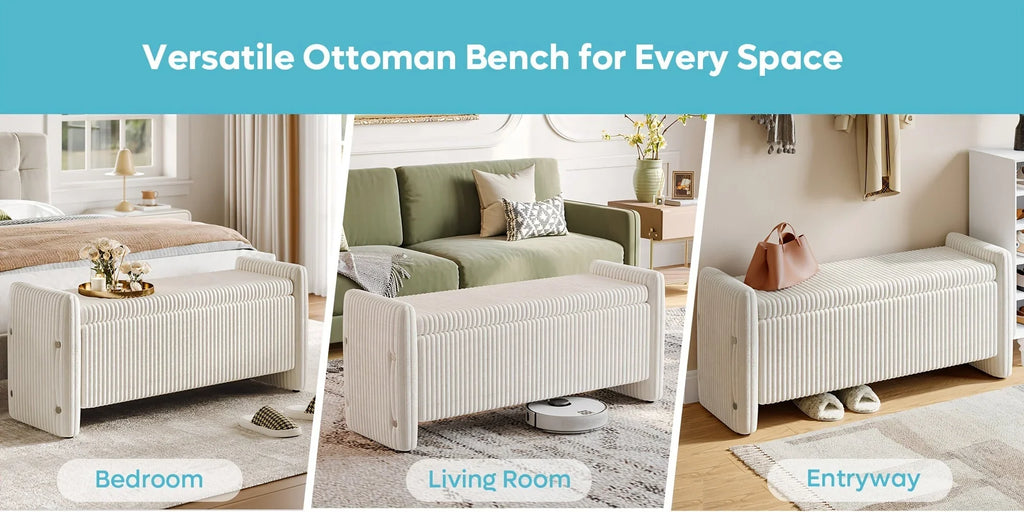 44" Velvet Shoe Changing Bench with Storage for Entryway, Supports Up to 600 Lbs, Sturdy Construction, Comfortable Modern Vertical Stripes Unique Design, Spacious Storage for Living Room And Bedroom, Bench Shoe Storage, Shoe House Of Avana