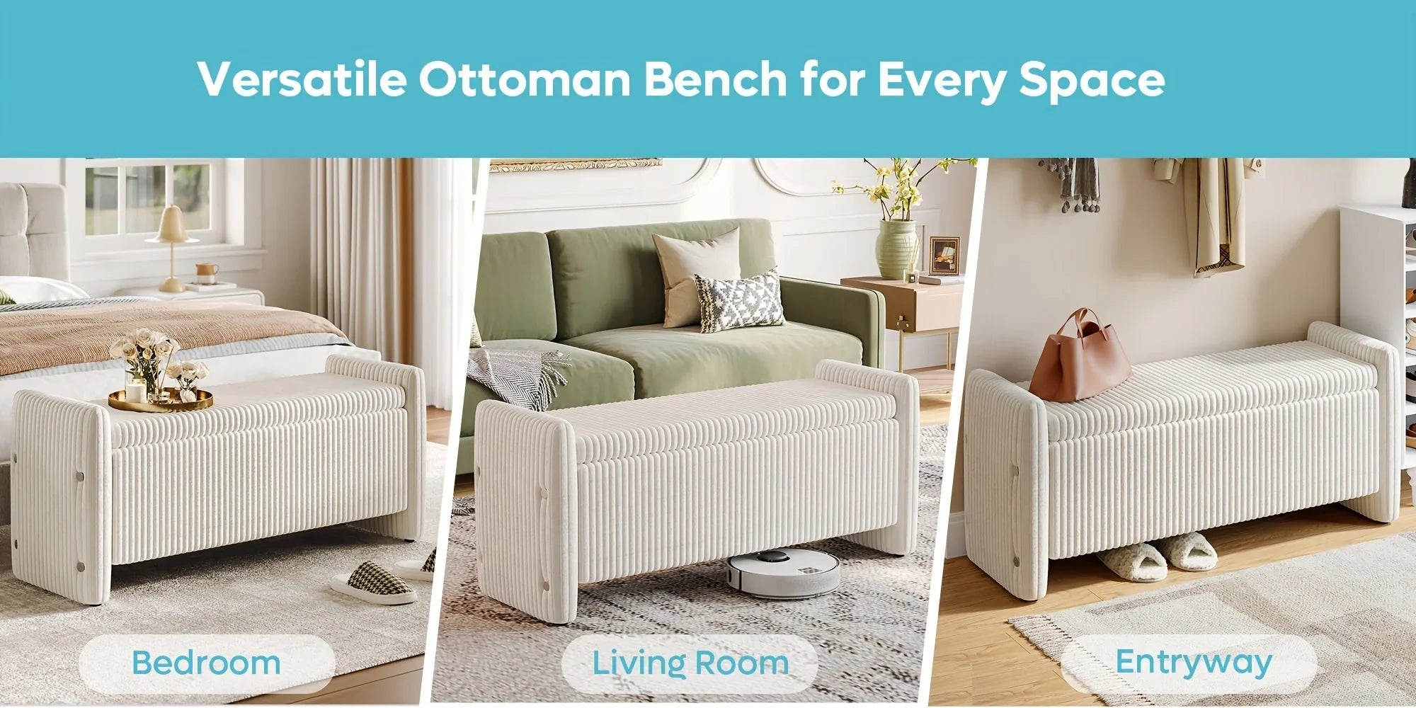 44" Velvet Shoe Changing Bench with Storage for Entryway, Supports Up to 600 Lbs, Sturdy Construction, Comfortable Modern Vertical Stripes Unique Design, Spacious Storage for Living Room And Bedroom, Bench Shoe Storage, Shoe House Of Avana