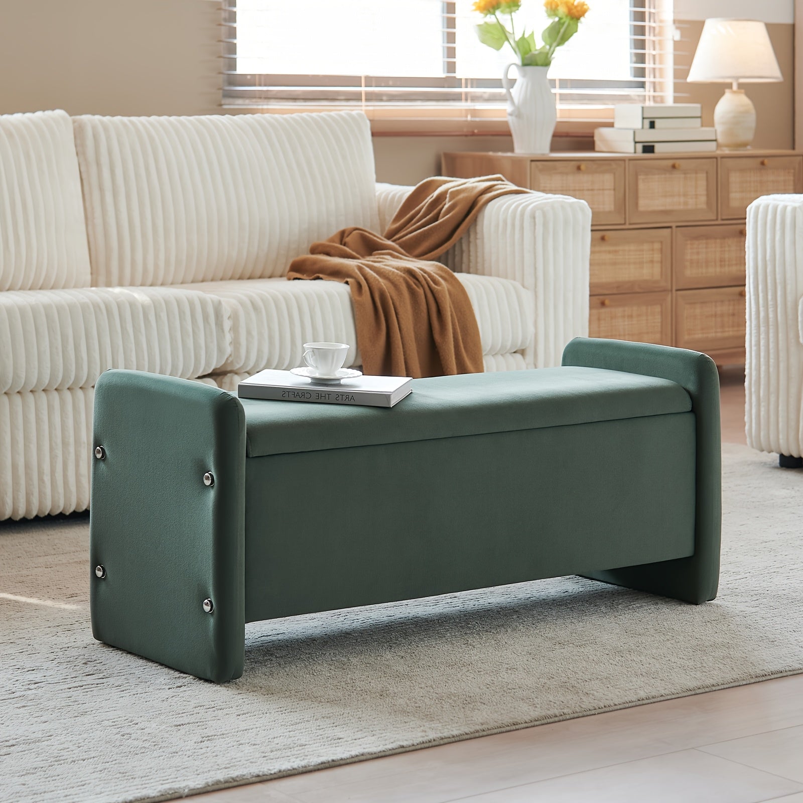 44" Velvet Shoe Changing Bench with Storage for Entryway, Supports Up to 600 Lbs, Sturdy Construction, Comfortable Modern Vertical Stripes Unique Design, Spacious Storage for Living Room And Bedroom, Bench Shoe Storage, Shoe House Of Avana