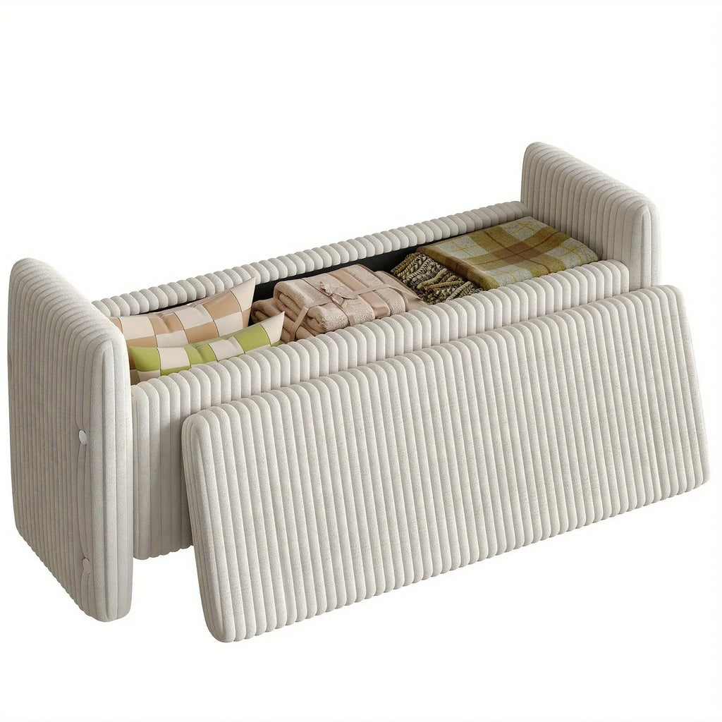 44" Velvet Shoe Changing Bench with Storage for Entryway, Supports Up to 600 Lbs, Sturdy Construction, Comfortable Modern Vertical Stripes Unique Design, Spacious Storage for Living Room And Bedroom, Bench Shoe Storage, Shoe House Of Avana