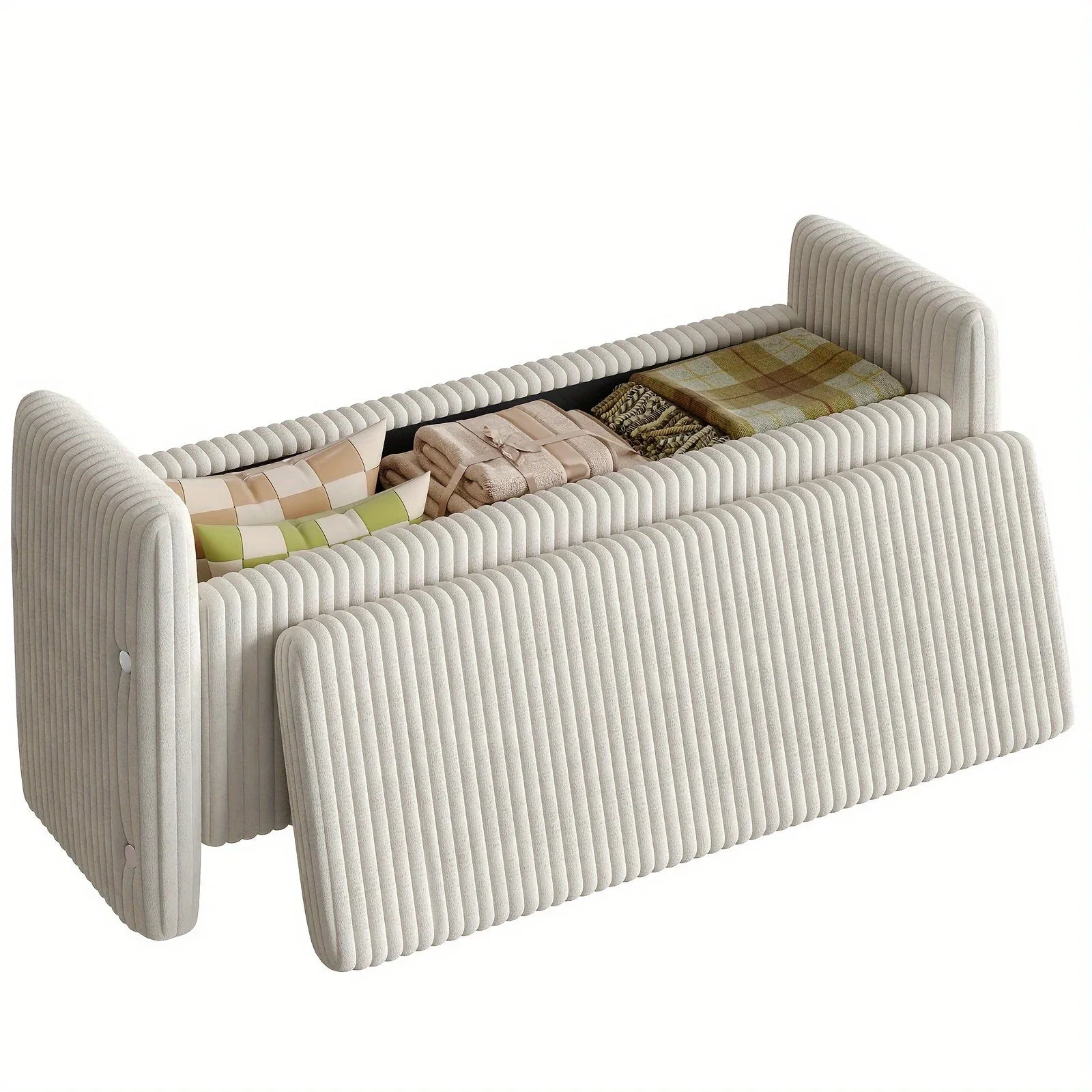 44" Velvet Shoe Changing Bench with Storage for Entryway, Supports Up to 600 Lbs, Sturdy Construction, Comfortable Modern Vertical Stripes Unique Design, Spacious Storage for Living Room And Bedroom, Bench Shoe Storage, Shoe House Of Avana