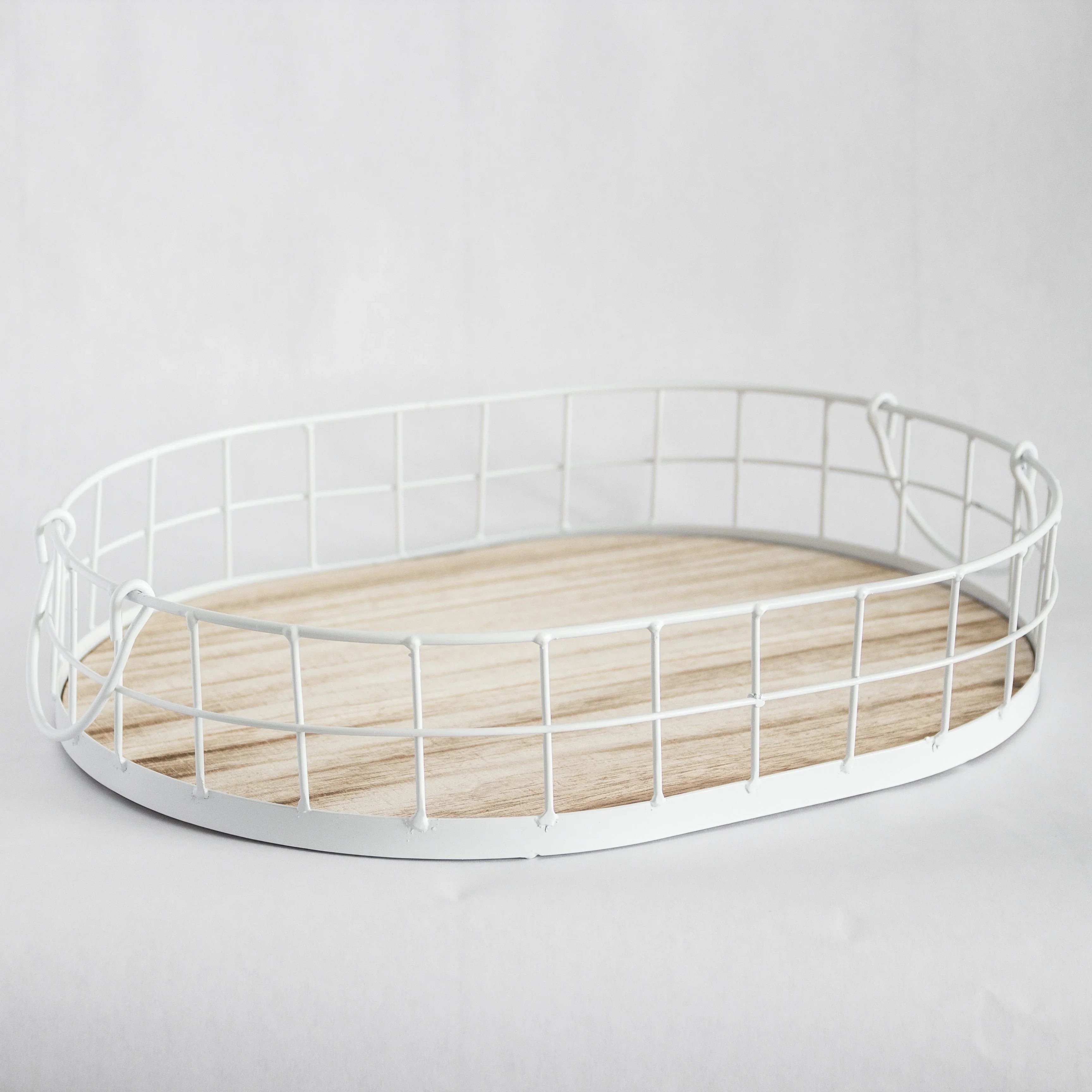 449 - Oval Metal & Wood Tray Porto Boutique