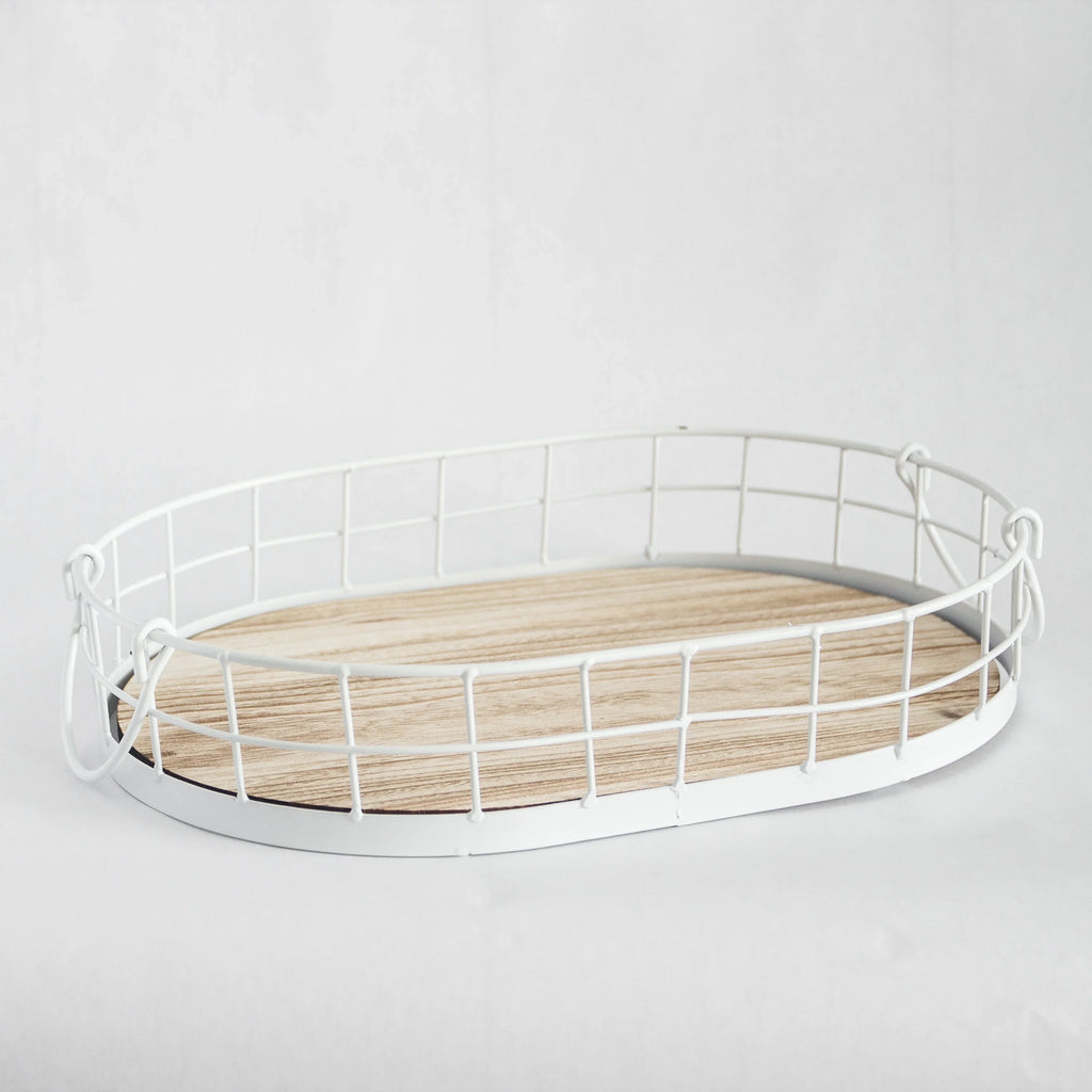449 - Oval Metal & Wood Tray Porto Boutique