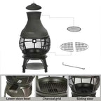 45-inch Black Cast Iron and Steel Outdoor Fire Pit Chimenea
