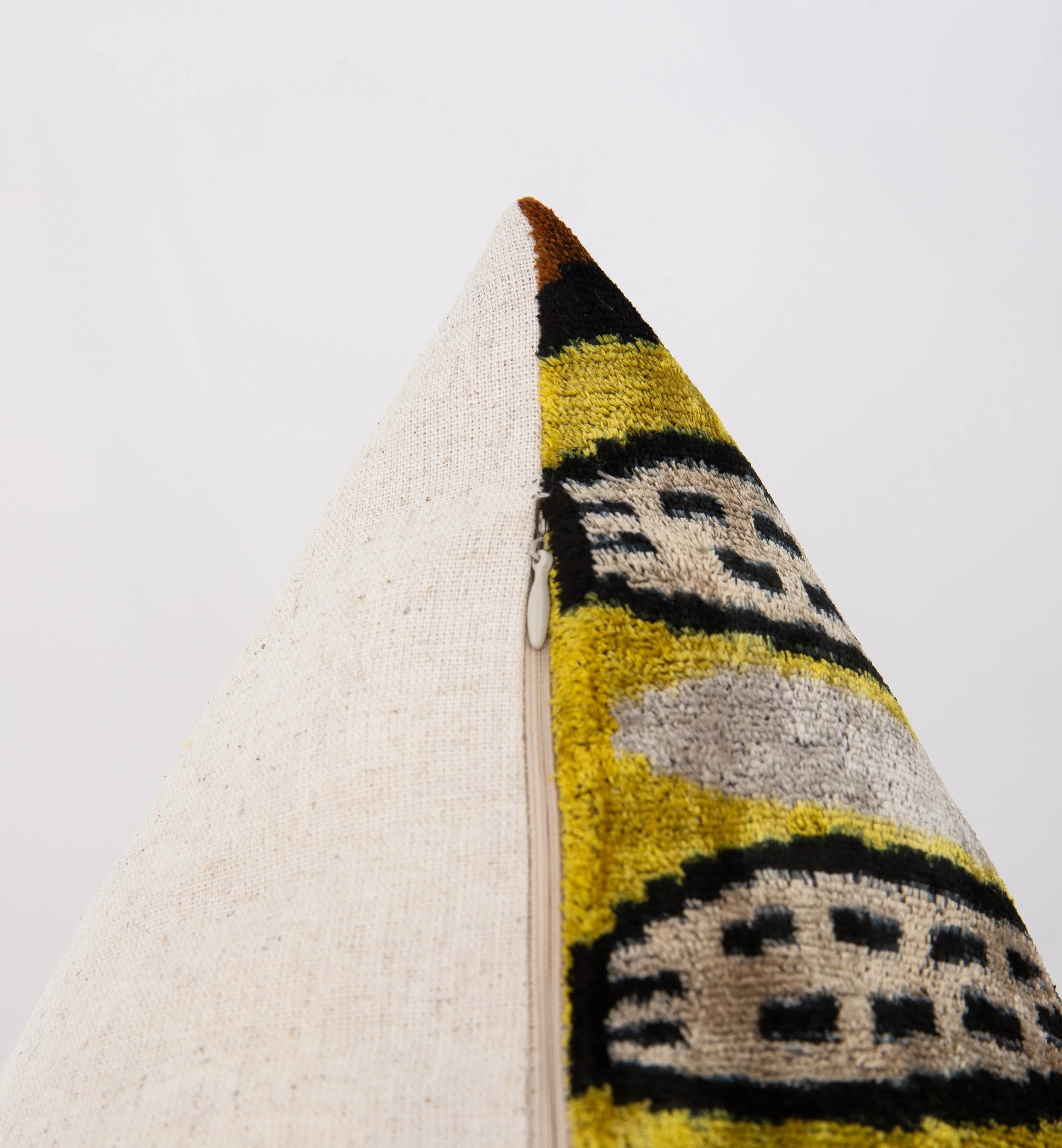 Handmade Silk Velvet Animal Motif Throw Pillow - 20x20, Vibrant Yellow with Green and Beige Design, Down Feather Insert Canvello