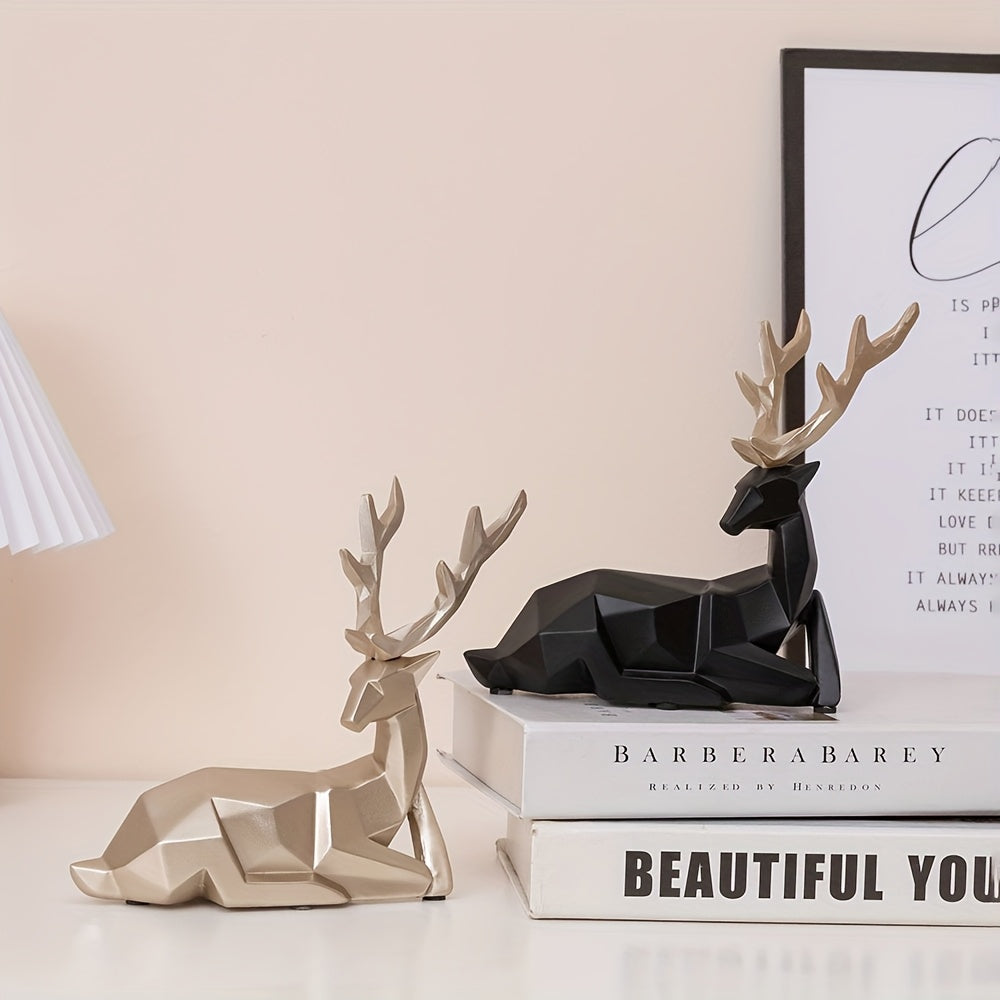 Modern Minimalist Resin Deer & Reindeer Sculpture - & Golden Abstract Animal Figurine, Elegant Home Decor for Living Room, Bedroom, Office, Christmas, Indoor Decoration, Scandinavian Style, Decorative Figurine, Office Decorat House Of Avana