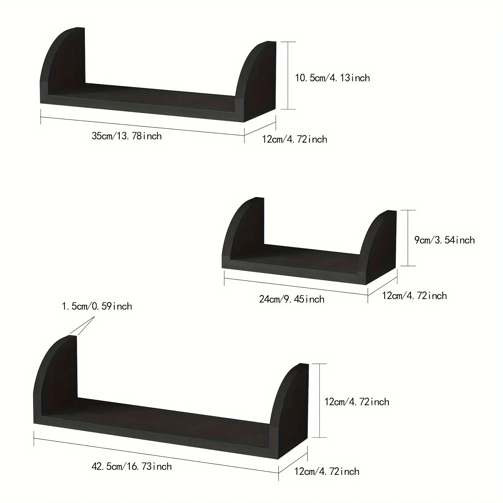 Floating Shelves Wall Mounted, Solid Wood Shelves Wall Bookshelves Set Of 3 For Bedroom, Living Room, Bathroom, Kitchen - Black House Of Avana
