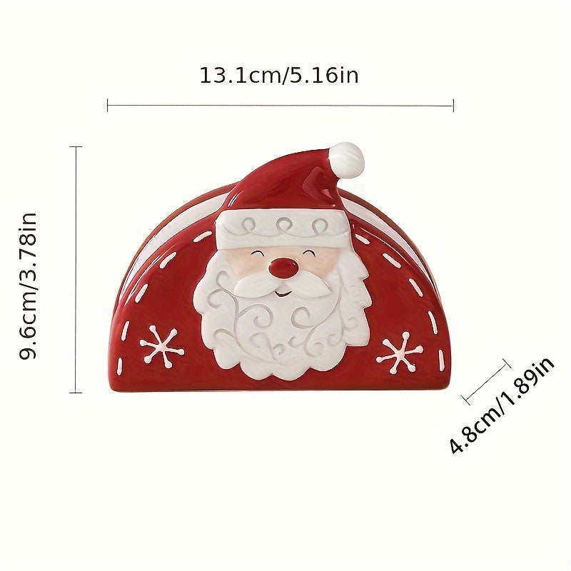 1pc Christmas Santa Claus Ceramic Napkin & Tissue Holder - Red and White Santa, Tabletop Decor for Christmas Dining, Holiday Party Centerpiece - Festive Table Decoration, Seasonal Home Accessory, Embossed Design, Highquality House Of Avana