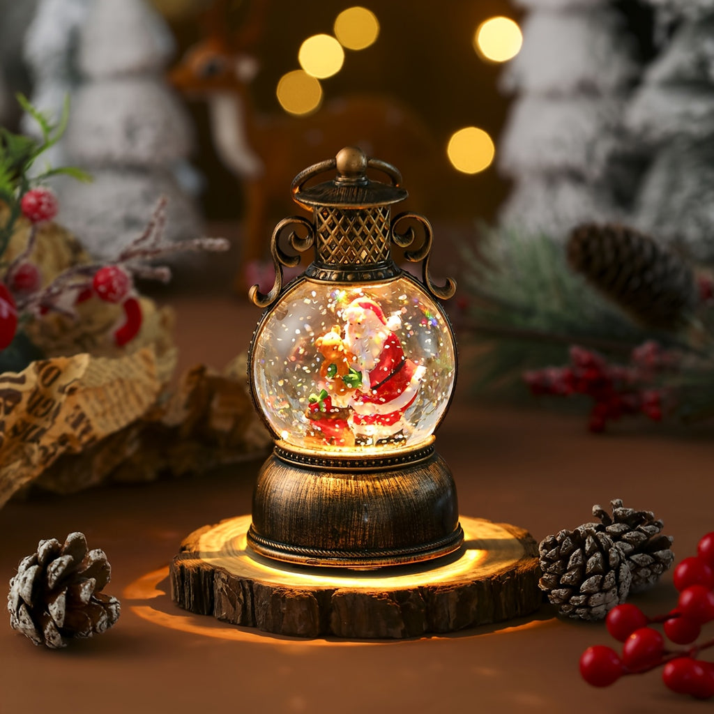1pc Vintage-Style USB-Powered Glowing Snowfall & Music Box with Rotating Dome Lid - Self-Lit Resin/PC Ornament, Water-Filled Centerpiece with Twinkling Lights, Battery-Free Operation (USB Plug-in) - Christmas Tree & Home Deco House Of Avana
