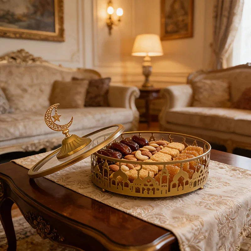 Storage Tray - Geometric Golden with Lid