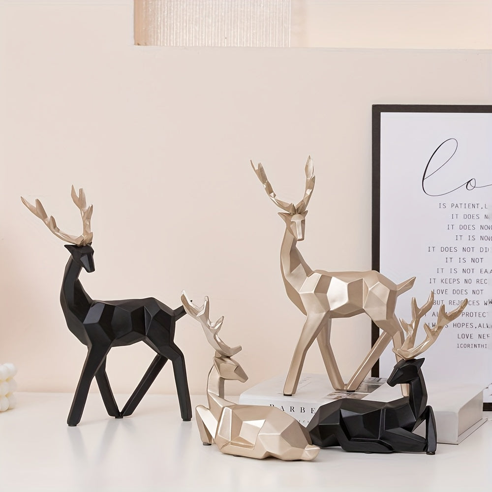 Modern Minimalist Resin Deer & Reindeer Sculpture - & Golden Abstract Animal Figurine, Elegant Home Decor for Living Room, Bedroom, Office, Christmas, Indoor Decoration, Scandinavian Style, Decorative Figurine, Office Decorat House Of Avana