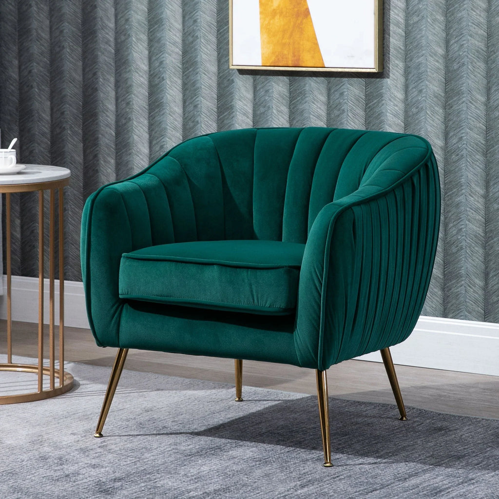Velvet Tub chair, Luxury Accent Chair with Golden Metal Leg, Comfy Upholstered Armchair with Thick Padded Seat for Living Room, Green House Of Avana