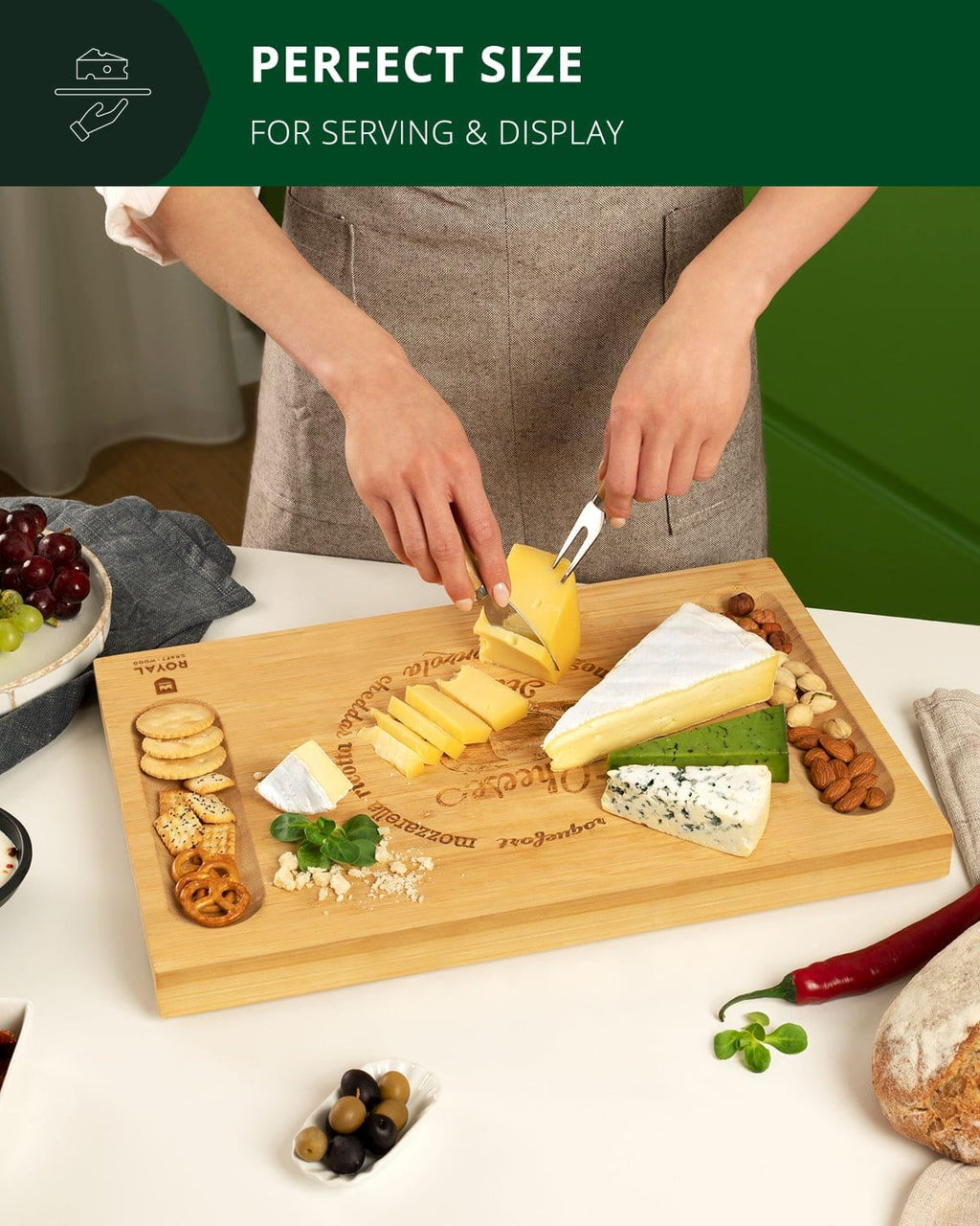 Cheese Board w/knives, 16.5"x11" Royal Craft Wood