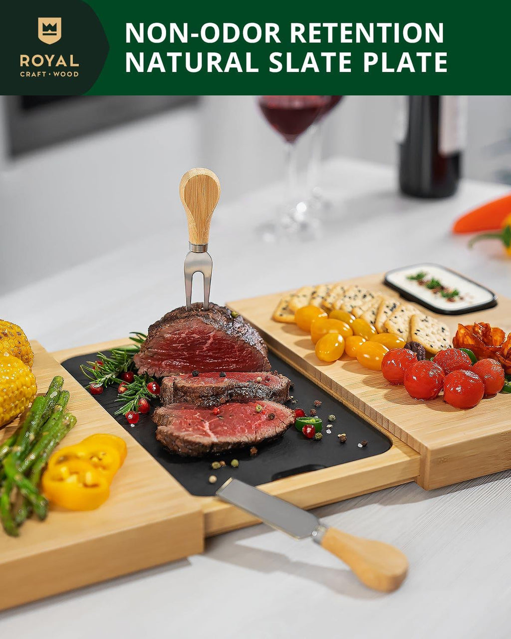 Cheese Board Set with Slate Plate Royal Craft Wood