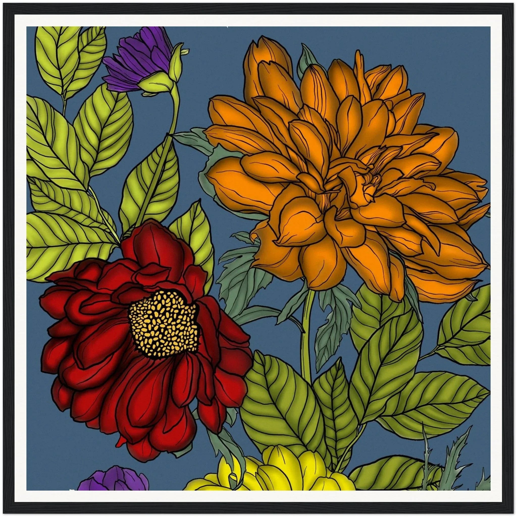 Framed Flower Art Poster – Realistic Design with Beautiful Flowers for Living Room or Kitchen Marissa's Boutique