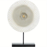 Large Contemporary Metal Geometric Sculpture Statue - Mandala Design with Golden Accents & Black Base, Non-Slip Rubber Feet, 14x3x20 Inch Indoor Home Decor for Living Room, Bathroom, Office, Sculptures Home Decor, Bathroom Or - House Of Avana
