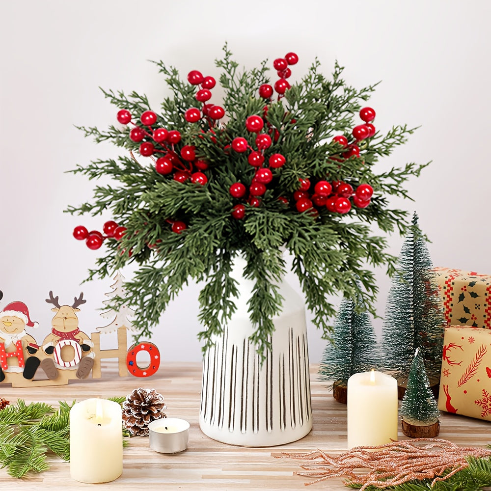 20pcs FREYSITE Artificial Pine Branches with Red Berries - 25.3cm Realistic Faux Evergreen Norfolk Pine & Cypress Stems, Lush Green Needles & Berry Stems for DIY Garland, Wreaths, Tabletop Centerpieces, Fireplace Mantel Decor House Of Avana