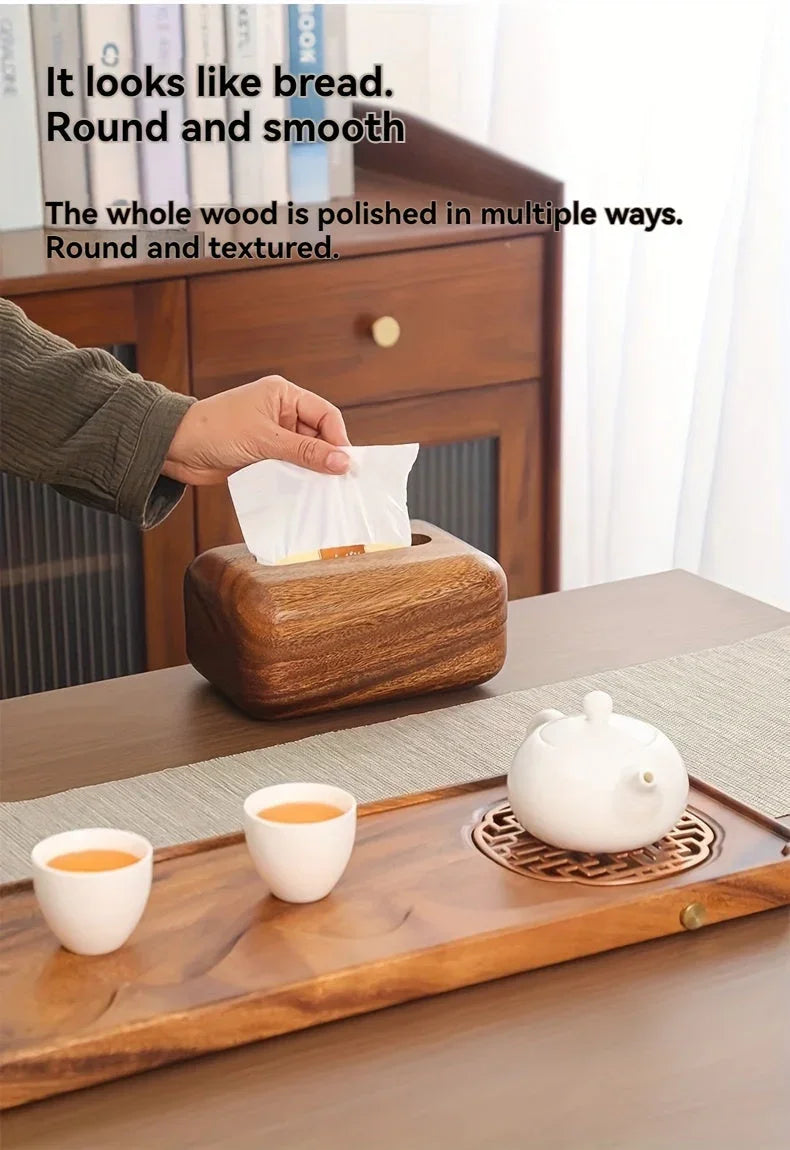 Handmade Bamboo Tissue Box Cover with Vintage Design - Solid Wood Storage Holder for Home Decor, Jewelry & Office Supplies, Decorative Storage Box, Natural Wood Finish House Of Avana